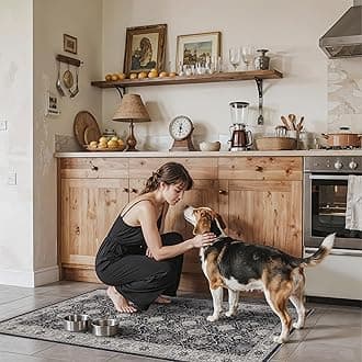 Entryway 2x4 Washable Area Rug: Oriental Stain Resistant Kitchen Runner Rugs Farmhouse Ultra Soft Bathroom Bedroom Print Floor Mat Thin Non Slip Indoor Carpet for Living Room Laudry Room(2x4,Black)