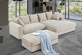 WILLIAMSPACE 109.75" Sectional Sofa Couch with Removable Ottoman, Modern Luxury Upholstered L-Shaped Sofa with Large Chaise Lounge, Comfy 4-Seat Couch with 6 Pillows for Living Room (Beige)