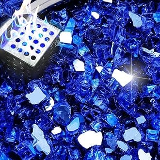 NUPICK 10 lb Reflective Fire Glass, 1/2 Inch, Fit for Fire Pit & Fireplace, Blue