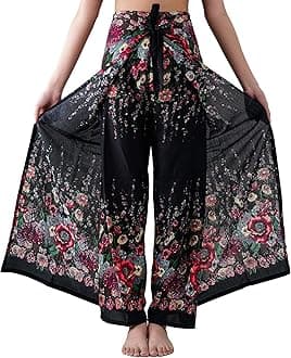 B BANGKOK PANTSWomen's Boho Palazzo Pants Wide Leg Yoga Wrap Tie Up Waist