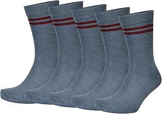 Bizala Cotton Grey Color with Maroon Stripes Design Calf Length School Socks for Boys & Girls (Pack of 5 Pairs)