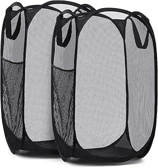 Mesh Popup Laundry Hamper - Portable, Durable Handles, Collapsible for Storage and Easy to Open. Folding Pop-Up Clothes Hampers are Great for The Kids Room, College Dorm or Travel. (Black | Set of 2)