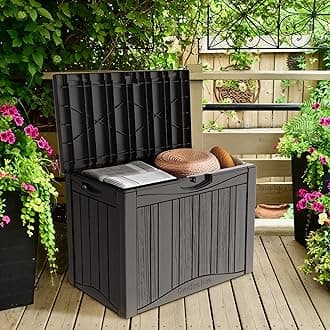 50GAL Brown Deck Box with Special Pattern and Lock Hole - Waterproof, SGS - Approved UV Resistance, Stylish Storage for Outdoor Cushions and Decor, Effortless Assembly Process