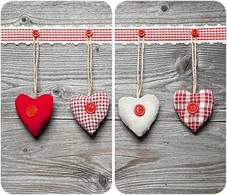 WENKO 2521481100 Universal cover plates Hearts - set of 2, for all types of cookers, Tempered glass, 30 x 52 cm, Multicoloured