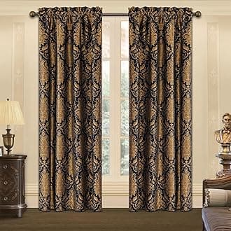 Damask Curtains for Windows, Blackout Curtains 132x213cm for Bedroom Living Room Kitchen, 2 Panels with Tiebacks, Rod Pocket (Black)