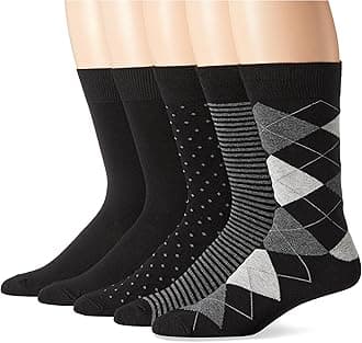 Amazon Essentials Men's Comfortable Patterned Cotton Crew Dress Socks, 5 Pairs