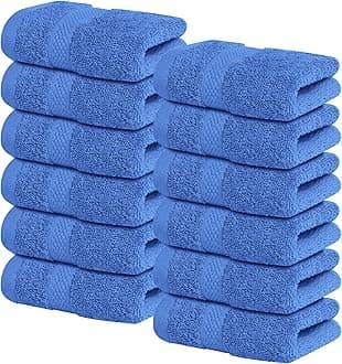 Infinitee Xclusives [12 Pack] Premium Blue Wash Cloths and Face Towels, 33cm x 33cm 100% Cotton, Soft and Absorbent Washcloths Set - Perfect for Bathroom, Gym, and Spa