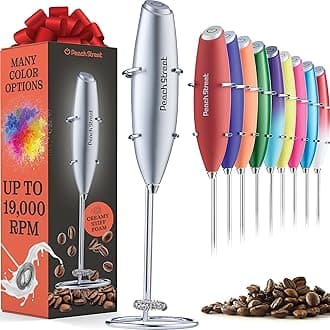 Powerful Handheld Milk Frother, Mini Milk Foamer, Battery Operated (Not included) Stainless Steel Drink Mixer with Frother Stand for Coffee, Lattes, Cappuccino, Frappe, Matcha, Hot Chocolate.
