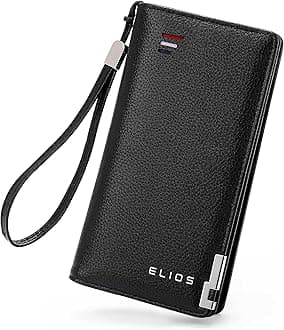 Elios Women Large Capacity Pu Leather Clutch Wallet Card Phone Holder Organizer Ladies Purse With Wrist Strap, Black
