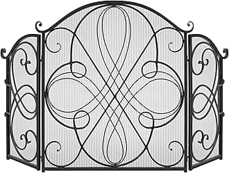 Best Choice Products 3-Panel 55x33in Solid Wrought Iron See-Through Metal Fireplace Screen, Spark Guard Safety Protector w/Decorative Scroll - Black