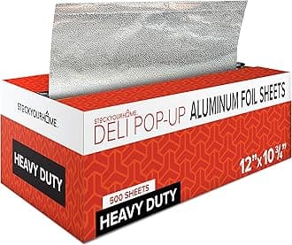 12' Ultra Heavy Duty Pop Up Deli Aluminum Foil, 500 Pre-Cut Sheets, Ideal for Restaurant, Food, Burrito, Hot Dog or Sandwich