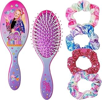 Nickelodeon Jojo Siwa Hair Brush & 4 Scrunchies - Girls 9inc Hair Set, Detangling Brush for Thick Curly Thin Wet or Dry Hair - Hair Accessories for Kids Ages 3+