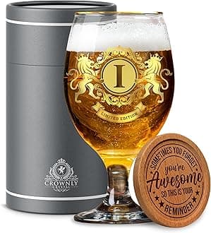 Personalised Beer Glasses Gifts Dad Birthday Pint Glass Boyfriend Uncle Gifts Men Alcohol Gift Set Husband Customised Presents (I)