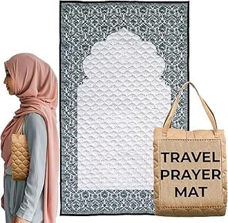 Muslim Prayer Mat - Portable & Padded Prayer Mat - For Home & Office Use - Prayer Rug Islam Women & Men - Foldable & Machine Washable Islamic Prayer Mat - Made with Premium Cotton for Ultimate Comfort