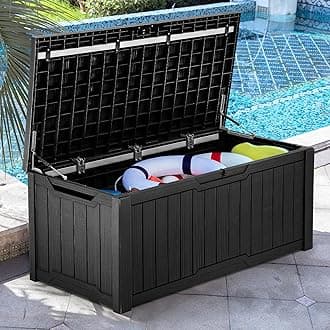 120 Gallon Large Deck Box, Resin Outdoor Storage Box for Outdoor Pillows, Garden Tools and Pool Supplies, Waterproof, Lockable, Black