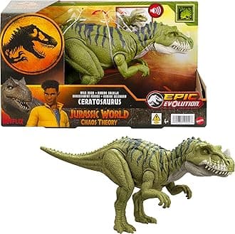 Mattel Jurassic World Netflix Chaos Theory - Wild Roar Ceratosaurus Dinosaur Toy Gift for Kids Green Ceratosaurus HTK74