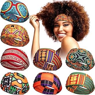 WILLBOND 8 Pcs Wide African Headband for Women Stretchy Boho Print Hairband Non Slip Headwrap Elastic Turban Head Grip Band for Women Yoga Workout Running Hair Accessory(Classic Pattern)