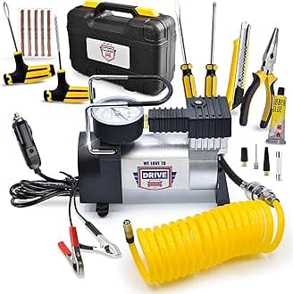 Tire Inflator Portable Air Compressor – 12V DC Air Pump for Car Tires, 150 PSI Electric Air Pump with Tyre Pressure Gauge – Corded Yellow by WE LOVE TO DRIVE