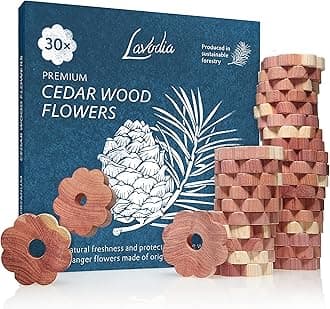 LAVODIA Cedar Wood Closet Freshener for Clothes Hangers, 30 Wooden Flowers for Wardrobe Closet - Cedarwood Hangers - Wood Ring Pack - Clothes Refresher - Cedar for Drawers and Closets