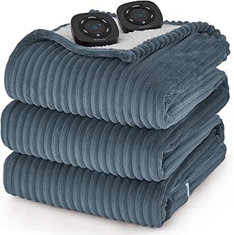 Bedsure GentleSoft Electric Blanket King Size - Soft Ribbed Flannel Heated Blanket with Dual Control, Heating with 10 Heat Settings & 10 Time Settings, 8 hrs Timer Auto Shut Off (90x100 inches, Grey)