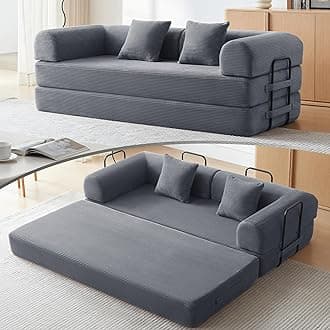Sofa Bed, Corduroy Sleeper Sofa Bed with Fixed Frame, Floor Sofa Lounge with Pillow, Convertible Folding Mattress Couch for Living Room, Bedroom, Lounge, Studio (Dark Grey)