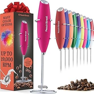 Powerful Handheld Milk Frother, Mini Milk Foamer, Battery Operated (Not included) Stainless Steel Drink Mixer with Frother Stand for Coffee, Lattes, Cappuccino, Frappe, Matcha, Hot Chocolate.