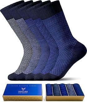 Mens Dress Socks, Premium Quality Bamboo Rayon Socks for Men, Patterned Mens Socks With Gift Box (5/10 Pack)