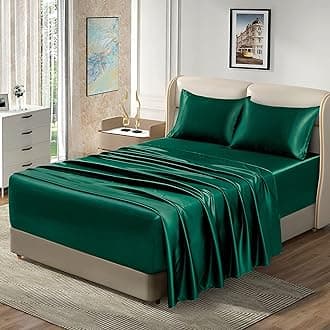 Homiest 4pcs Extra Deep Pocket Satin Sheets King Size Bed Set, 18-24 Inch Deep Pocket Bed Sheets Blackish Green Satin Sheet Set, Silky Satin Bedding Set Soft Fitted Sheet Set Fits Ultra Deep Mattress
