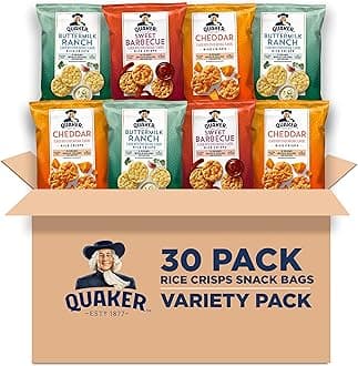 Quaker Rice Crisps, Gluten Free, 3 Flavor, Single Serve, 0.67, Savory Variety Pack, 20.1 Oz,Pack of 30