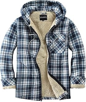 Elesuit Men's Full Zip Fleece Flannel Jackets Shirt Plaid Cotton Hoodies Soft Warm Coat for Men with Hood