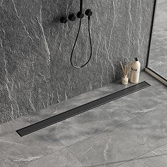 Neodrain 40-Inch Linear Shower Drain,with 2-in-1 Flat & Tile Insert Shiny Black Cover, Rectangle Shower Floor Drain, Floor Shower Drain with Adjustable Leveling Feet, Hair Strainer