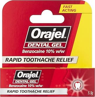 Orajel Dental Gel for Rapid Toothpain Relief - Benzocaine 10% w/w, Fast-Acting Dental Pain Relief Formula, 5.3g