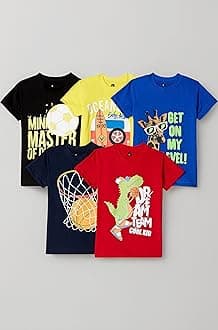T2F Boy's Cotton Regular Fit T-Shirt(Pack of 5)