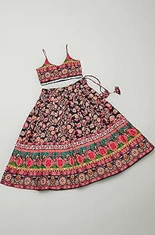 E-Sqare Kids Girls Multicolour Bandhani Print Lehenga Choli Set | Ethnic Wear Dress | Readymade Clothing Set | 2 to 8 Years