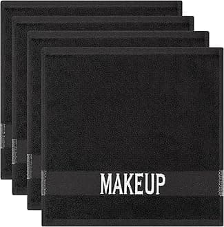 Cotton Paradise Makeup Remover Towels 4 Pack 100% Cotton 12x12 Inch Turkish Makeup Removal Face Cloths for Washing Face Soft Black Makeup Towel