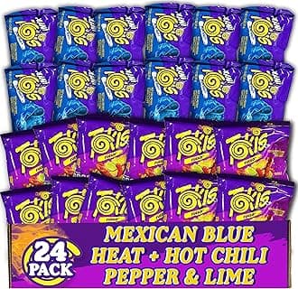 Tortilla Chips Assorted Flavors Variety Pack, 24 Count Rolled Tortilla Chips Assortment, Blue Heat and Fuego Hot Chili Pepper, Fiery, Extreme Spicy Snack Bag Bulk Mix, 1 oz Each, Original Mexican