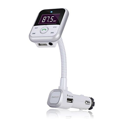 FM Transmitter, BAITENG Wireless Car Kit with Dual USB Car Charger Bluetooth MP3 Player with 3.55mm Music Control, Hands Free Calling Support SD Card/USB for for iPhone 7plus 7 SE 6 6s Plus, Samsung GalaxyS8 S6 S7 Edage, iPad, Htc, MP3, MP4 and Most Devices (Sliver)