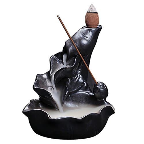 Backflow Incense Burner, Ceramic Glaze Incense Smoke Cone Burner Back flow Censer Tower Holder With 10PCs Backflow Incenses (Black)