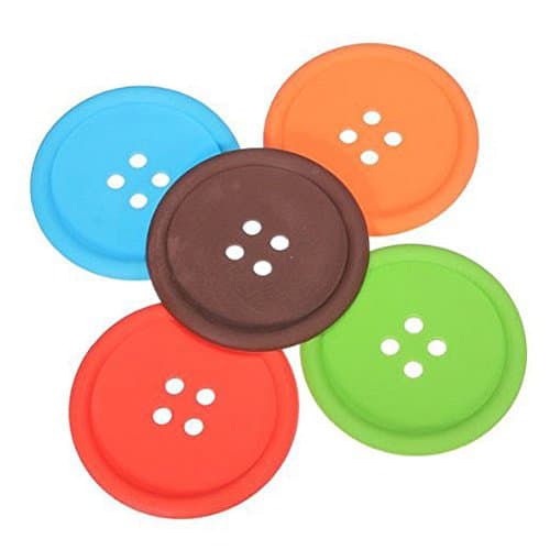 Cuteco Colorful Silicone Plastic Button Shaped Coaster Non-slip Insulation Placemat Washable Table Mats (5pcs)