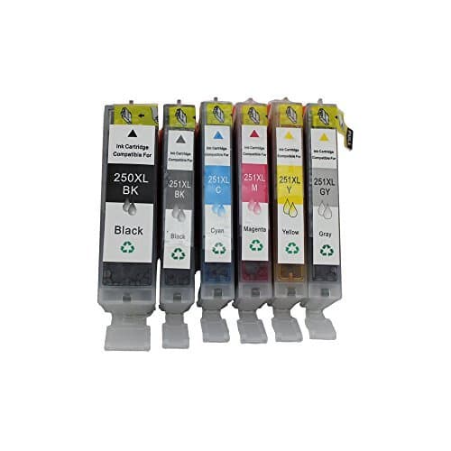 PGI-250 & CLI251 compatible ink cartridge replacement For Cannon PIXMA MG5420, PIXMA MG5450, PIXMA MG6320, PIXMA MG6350, PIXMA MX722, PIXMA MX922, PIXMA iP7220, PIXMA iP7250 Printers (LB/SB/C/M/Y/GY) @INKTONER by Ink Toner
