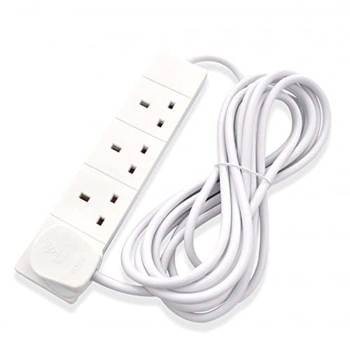 New white 5 Gang Extension Trailing Lead -Multi Plug Power Cable-3 Metre