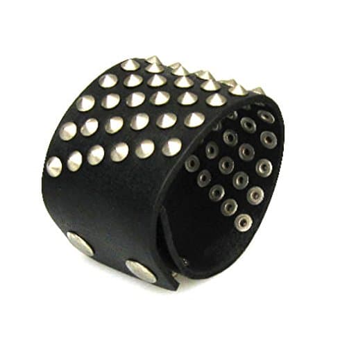 Wide leather studded bracelet, 60 cone studs, 6-row