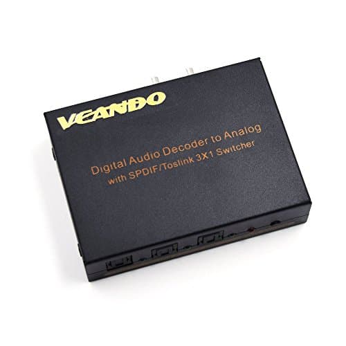 VCANDO Digital to Analog Audio Decoder with SPDIF/Toslink 3x1 Switcher Support Spdif+L/R+3.5mm Headphone Output