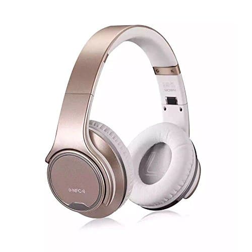 Bluetooth 4.2 Over-Ear Headphones,Foldable Over-Ear Stereo Headset Noise Cancelling,Wired and Wireless Modes Built in Mic with a 3.5mm Audio Cable for iPhone, Android Smartphones (Gold)