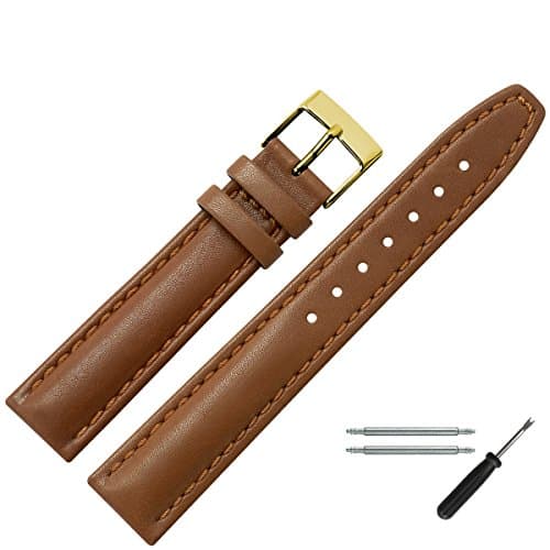 Replacement Watch Strap/Watch Strap – 18 mm Bracelet made of leather – Discreet – MARBURGER Watch Band Since 1945 – Brown/Gold