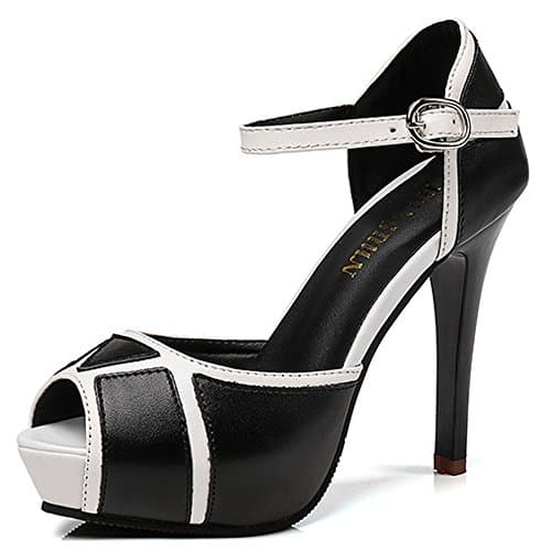 WAROFT Lady's High Heel Platform Peep Toe Pumps Ankle Strap Classic Sandals New Black 6 UK