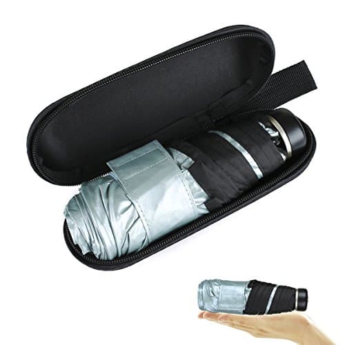 Ultra Mini(6.7"), Ultralight(7.4oz) ,Open Diameter(38.6") Travel UV Umbrella With Case for Women Purse Handbag (light blue)