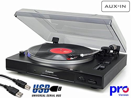 2-Speed Semi-Automatic DJ / Professional Turntable Record Player – USB to Computer PC / Laptop Recording Records (inc Software) – Full Size Belt Drive Record Player inc Lid – Pitch Control – Anti-Skating - AUX IN – Audio IN – S Shape Metal Tone Arm (PRO Turntable)
