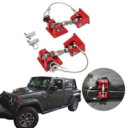 Silver Steel Locking Hood Engine Lock Catch Latches and KEY for Jeep Wrangler JK 2007-2017 (red, Standard)