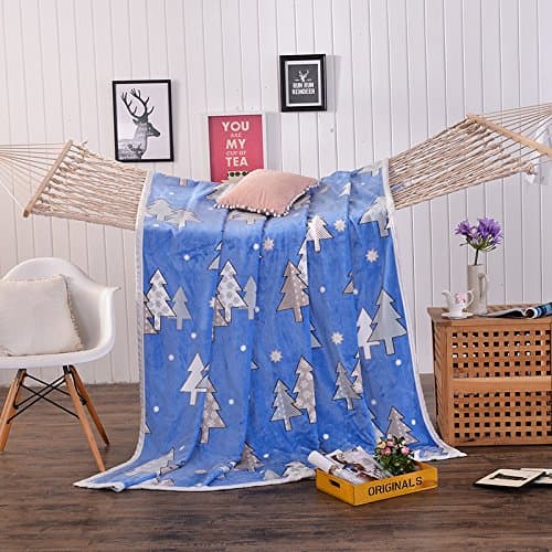 Mrs Sleep Blue Tree Cozy Soft Flannel Blanket Sofa Blanket Winter Bed Sheet Office Blanket Snug Rug Throw Blanket 150*200 (Blue-tree)